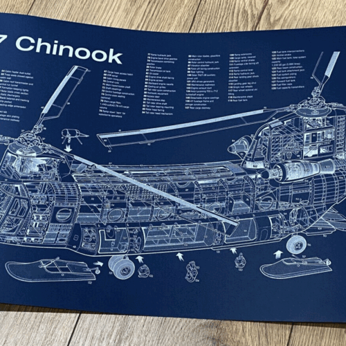 Poster CH-47 Chinook Blueprint. Thick blue paper
