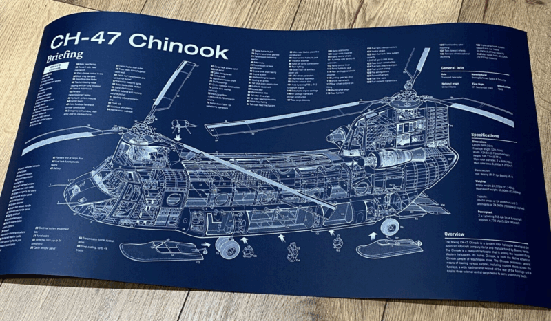 Poster CH-47 Chinook Blueprint. Thick blue paper