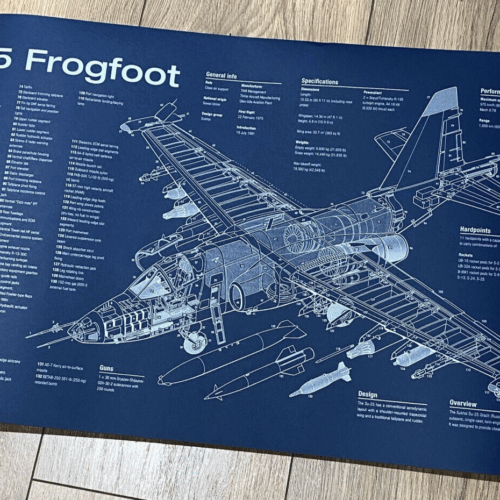 Poster Su-25 FrogFoot Blueprint. Thick blue paper