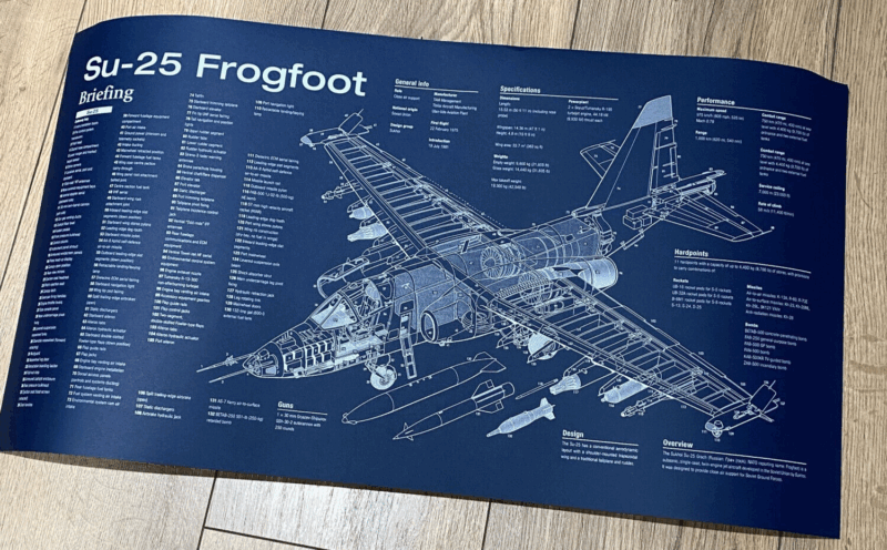 Poster Su-25 FrogFoot Blueprint. Thick blue paper