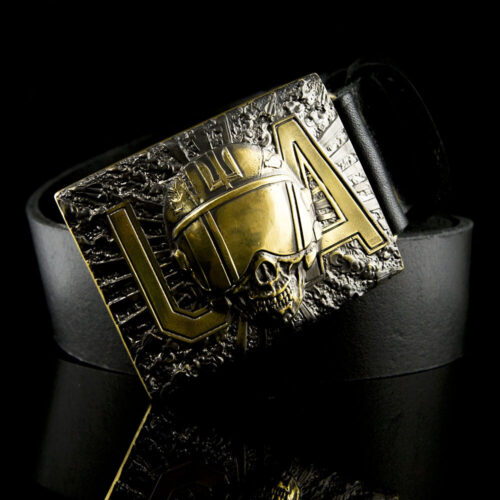 Belt Stainless Steel Genuine Leather The Ghost of Kyiv Ukraine Black/Brown