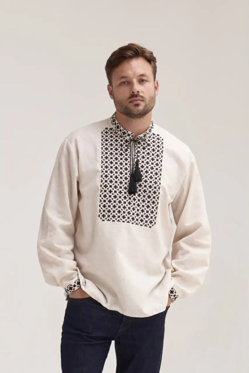 Men’s Cotton Shirt Traditional Ukrainian Vyshyvanka Embroidery Bandera - Image 2