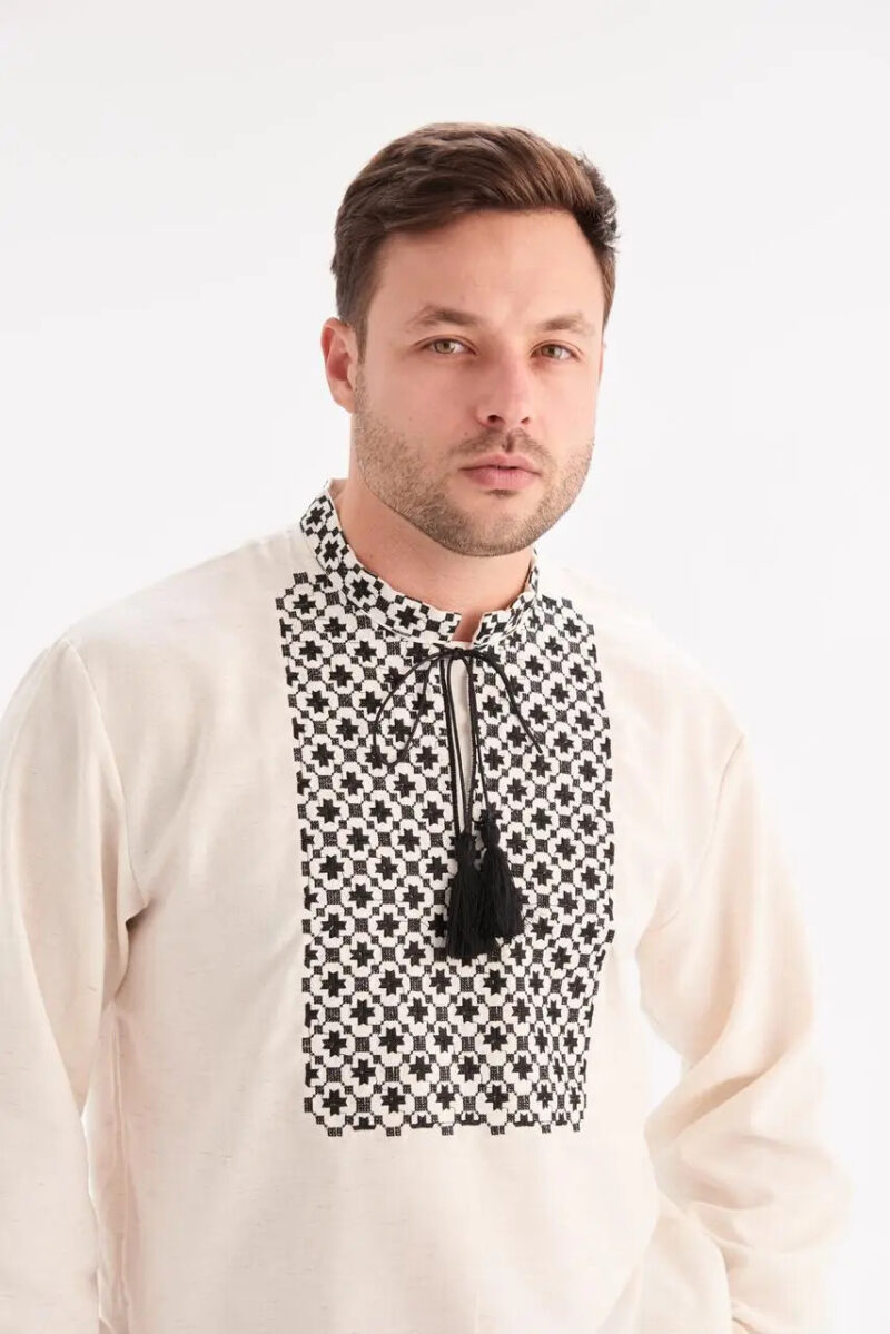 Men’s Cotton Shirt Traditional Ukrainian Vyshyvanka Embroidery Bandera - Image 3
