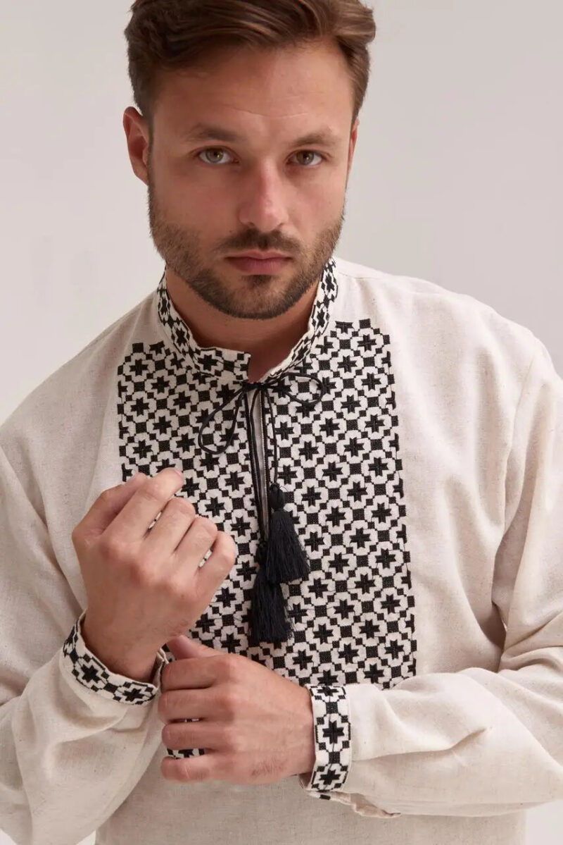 Men’s Cotton Shirt Traditional Ukrainian Vyshyvanka Embroidery Bandera - Image 4