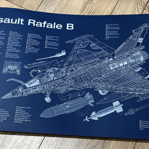 Poster Dassault Rafale B Blueprint. Thick blue paper