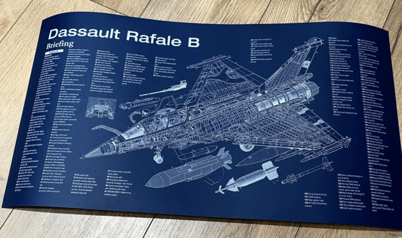 Poster Dassault Rafale B Blueprint. Thick blue paper