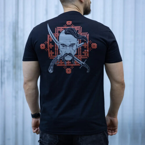 Man's T-shirt Kozak Cossack Biker Brutal. War in Ukraine Patriotic