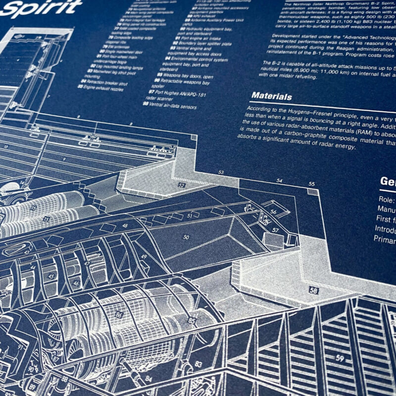 Poster B-2 Spirit Bomber Blueprint. Thick blue paper - Image 2