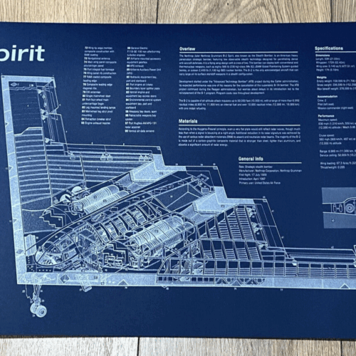 Poster B-2 Spirit Bomber Blueprint. Thick blue paper