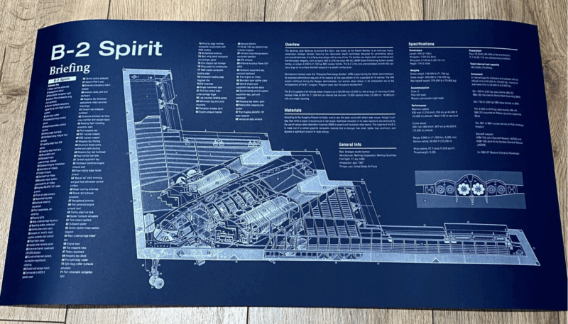 Poster B-2 Spirit Bomber Blueprint. Thick blue paper