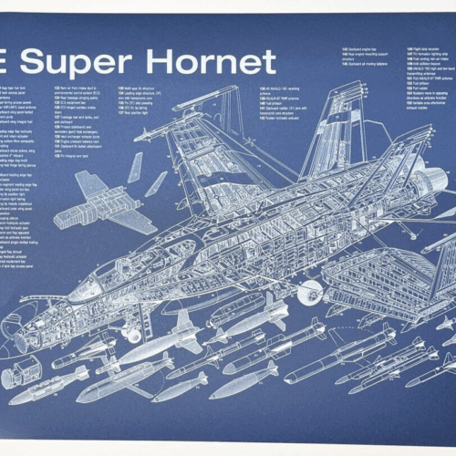 Poster F/A-18E Super Hornet Blueprint. Thick blue paper