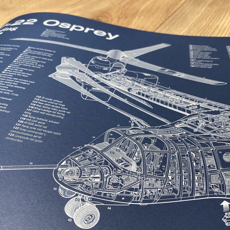 Poster V-22 Osprey Blueprint. Thick blue paper - Image 2