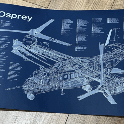 Poster V-22 Osprey Blueprint. Thick blue paper