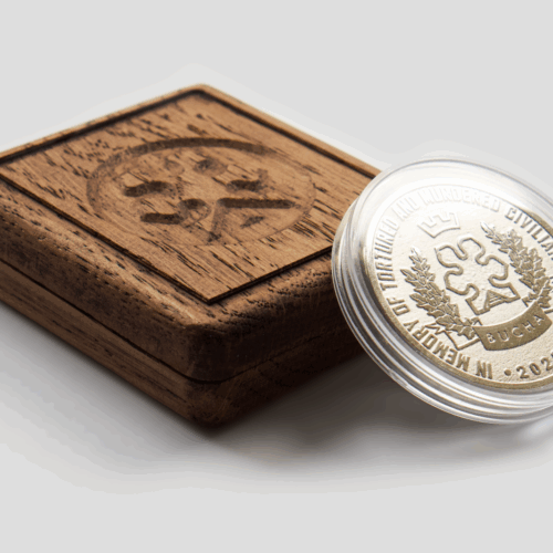 Ukraine 2022 Silver Coin region Bucha Oak case. Hostomel Irpin Cities of Heroes