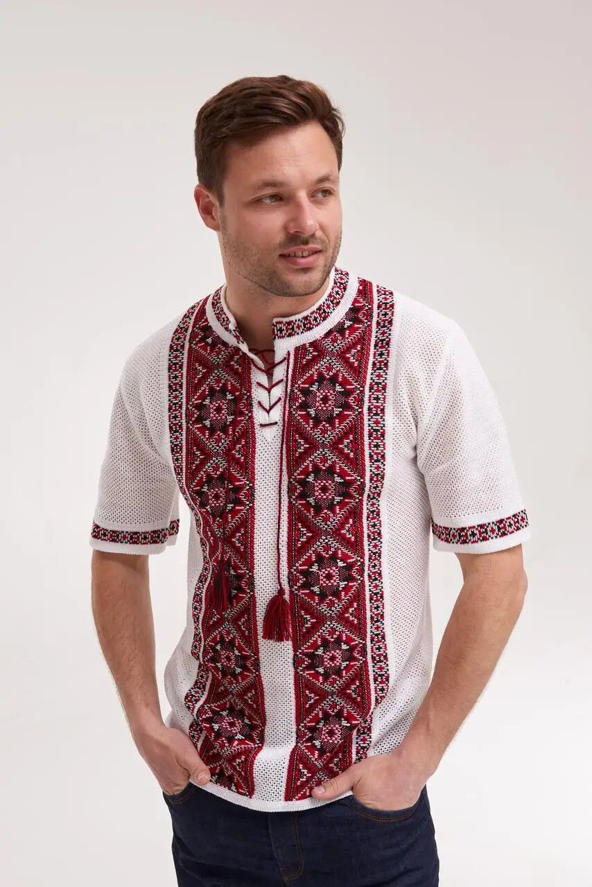 Men’s Cotton Linen T-Shirt Traditional Ukrainian Vyshyvanka Embroidery "Zori" - Image 2