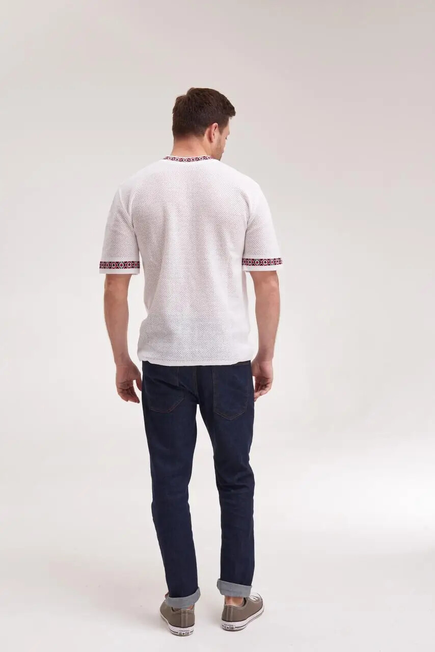 Men’s Cotton Linen T-Shirt Traditional Ukrainian Vyshyvanka Embroidery "Zori" - Image 3