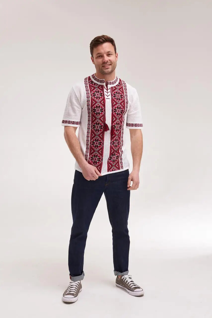 Men’s Cotton Linen T-Shirt Traditional Ukrainian Vyshyvanka Embroidery "Zori" - Image 4