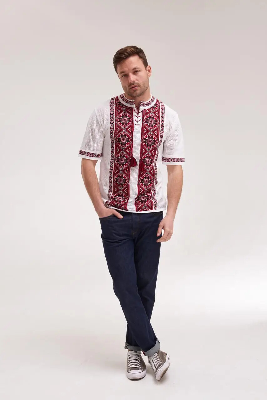 Men’s Cotton Linen T-Shirt Traditional Ukrainian Vyshyvanka Embroidery "Zori" - Image 5