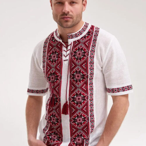 Men’s Cotton Linen T-Shirt Traditional Ukrainian Vyshyvanka Embroidery "Zori"