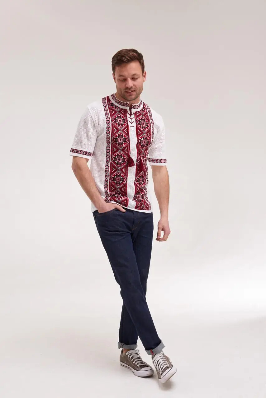 Men’s Cotton Linen T-Shirt Traditional Ukrainian Vyshyvanka Embroidery "Zori" - Image 6