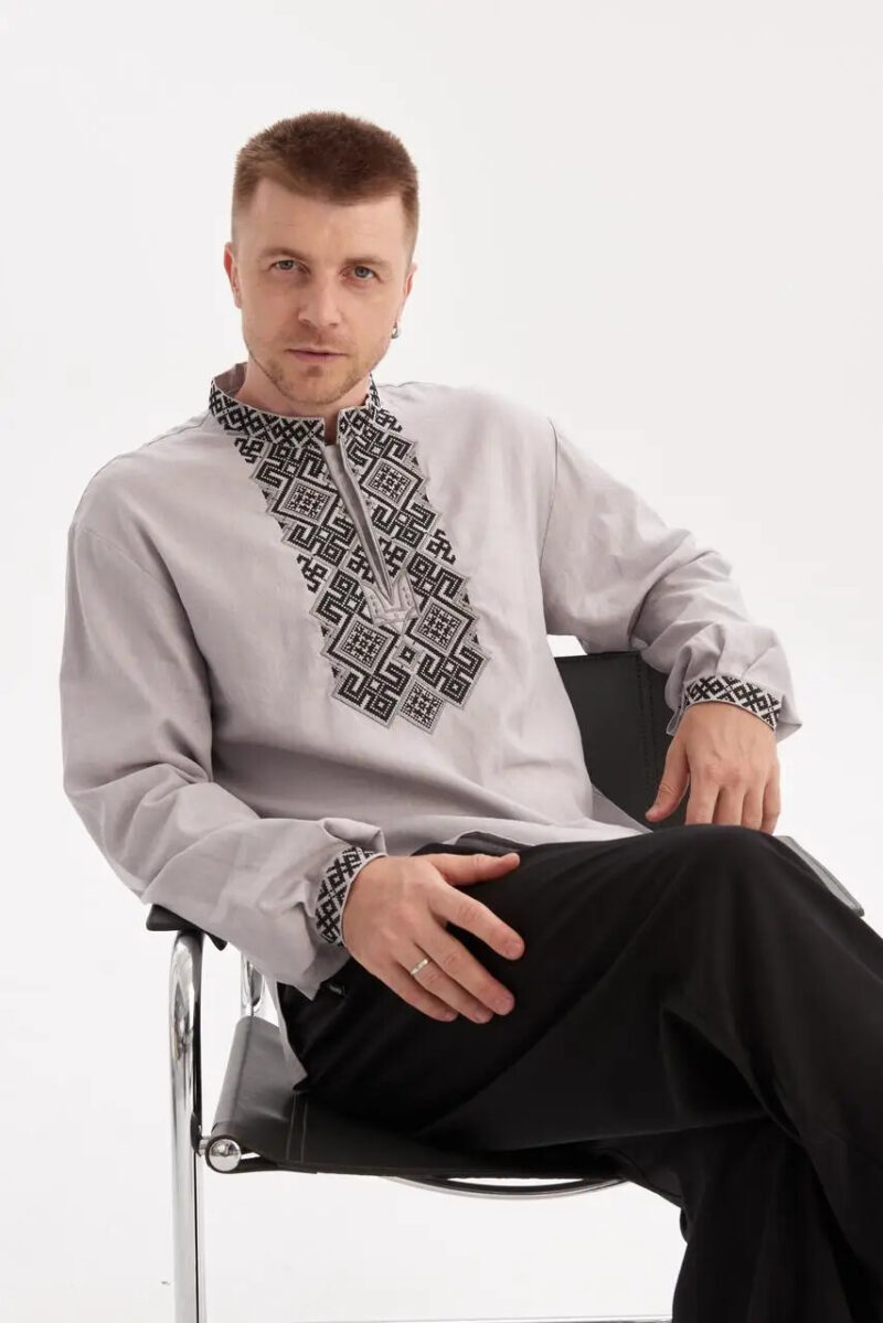 Men’s Cotton+Linen Shirt Traditional Ukrainian Vyshyvanka Embroidery "Mstislav" - Image 2
