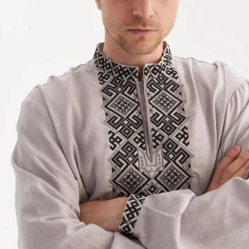 Men’s Cotton+Linen Shirt Traditional Ukrainian Vyshyvanka Embroidery "Mstislav"