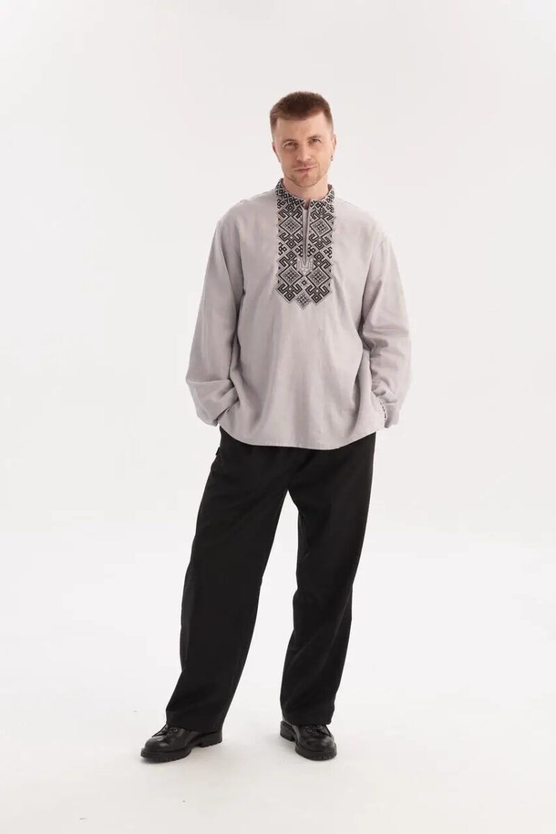 Men’s Cotton+Linen Shirt Traditional Ukrainian Vyshyvanka Embroidery "Mstislav" - Image 6