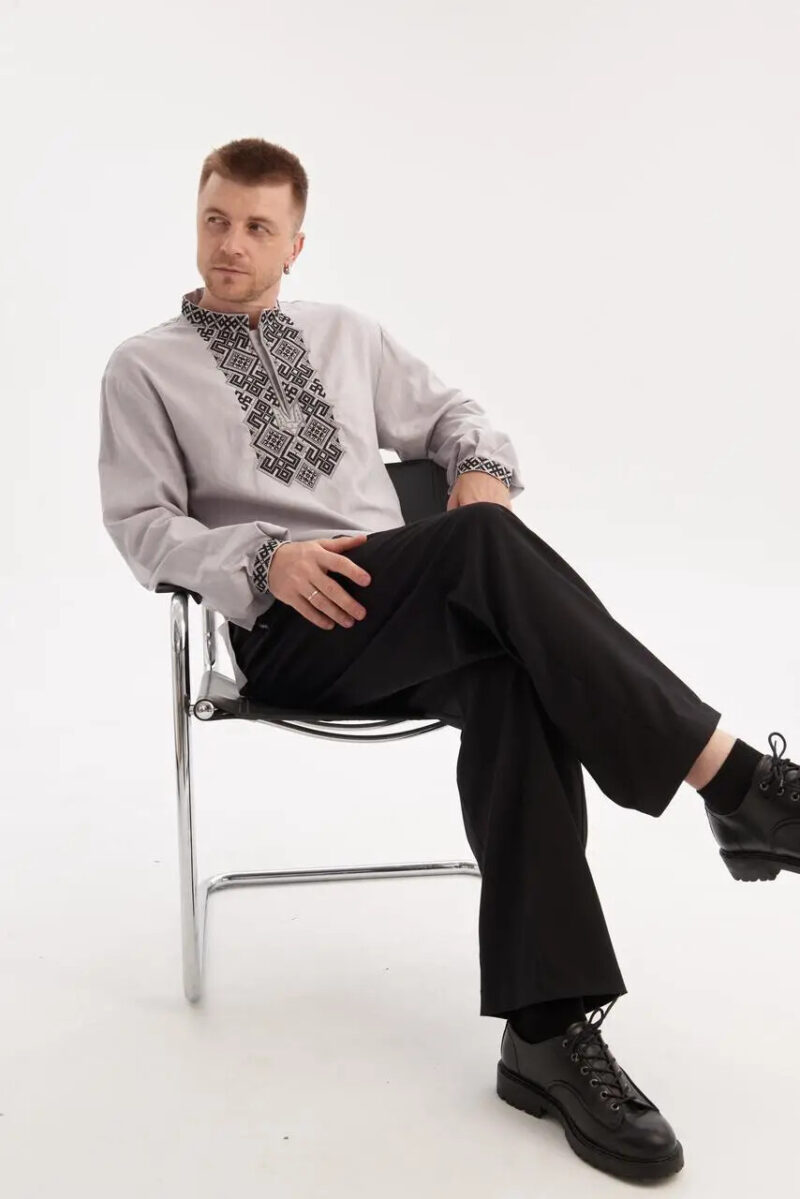 Men’s Cotton+Linen Shirt Traditional Ukrainian Vyshyvanka Embroidery "Mstislav" - Image 7