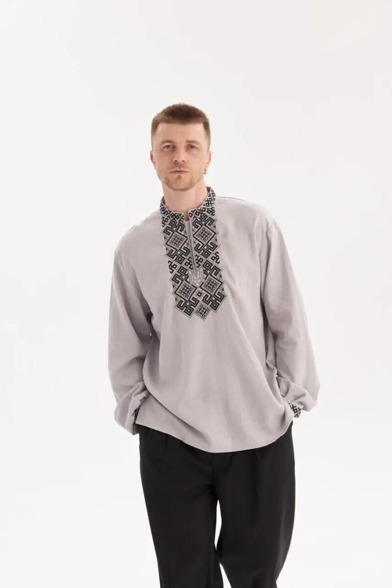 Men’s Cotton+Linen Shirt Traditional Ukrainian Vyshyvanka Embroidery "Mstislav" - Image 8