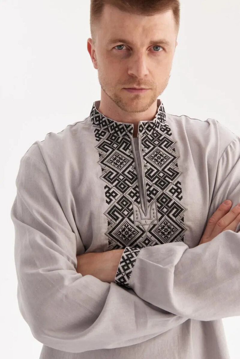 Men’s Cotton+Linen Shirt Traditional Ukrainian Vyshyvanka Embroidery "Mstislav"