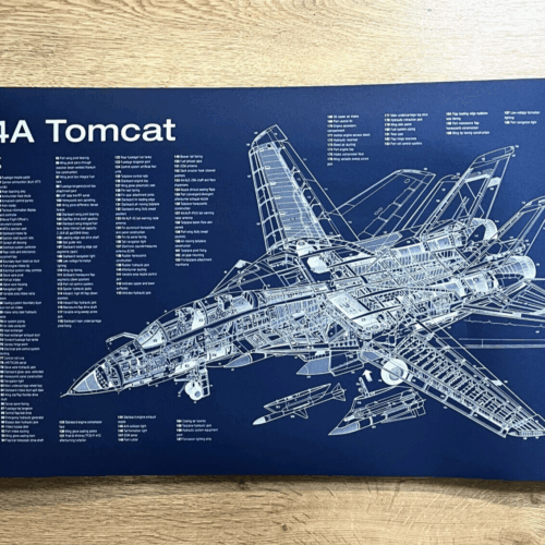 Poster F-14A Tomcat fighter jet Blueprint. Thick blue paper