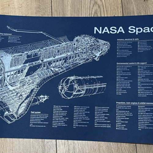 Poster Nasa Space Shuttle Blueprint. Thick blue paper