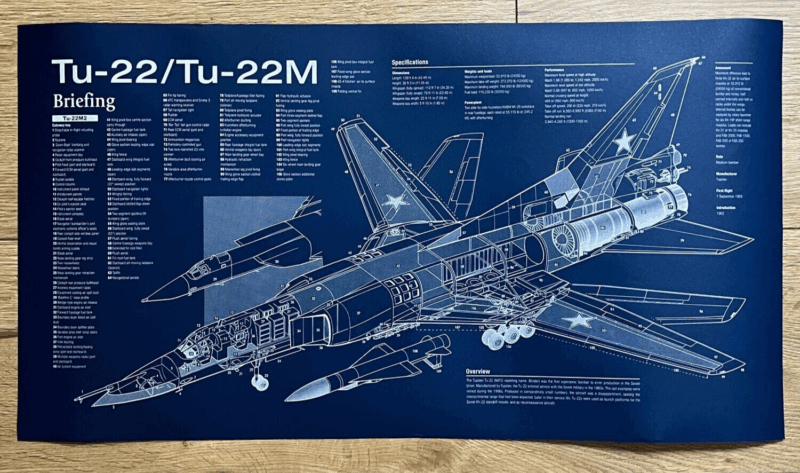 Poster Tu-22/Tu-22M Blueprint. Thick blue paper