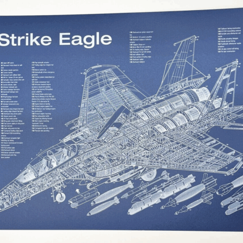 Poster F-15 Strike Eagle Blueprint. Thick blue paper