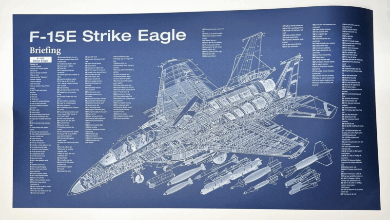 Poster F-15 Strike Eagle Blueprint. Thick blue paper