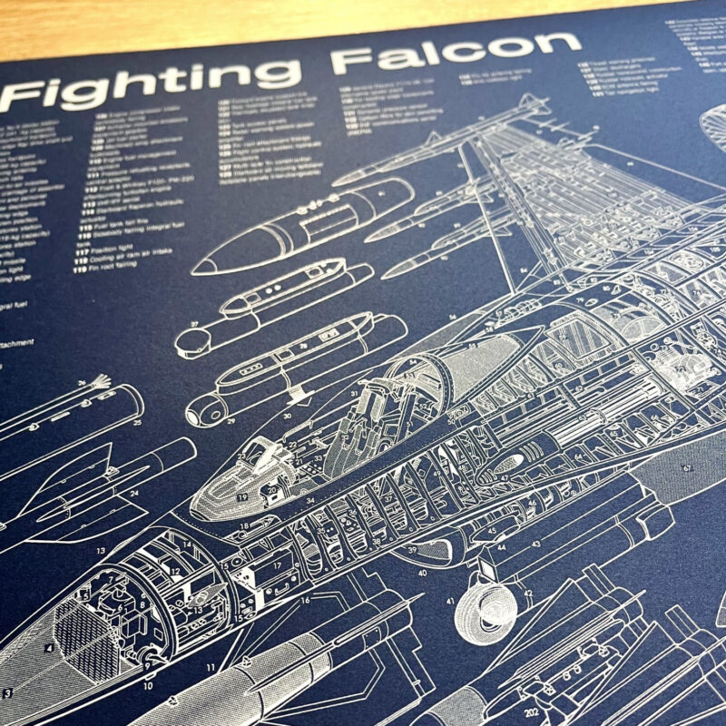 Poster F-16C Fighting Falcon fighter Blueprint. Thick blue paper - Image 2