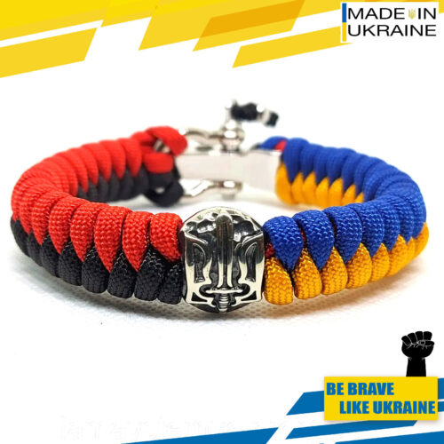 Bracelet Survival Paracord Jewelry "SLAVA UKRAINI TRIDENT". UNITED24 Ukraine