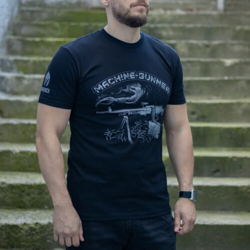 Man's T-shirt Machine-Gunner Biker Brutal. War in Ukraine Patriotic