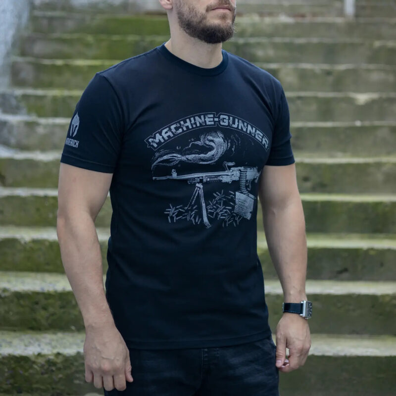 Man's T-shirt Machine-Gunner Biker Brutal. War in Ukraine Patriotic