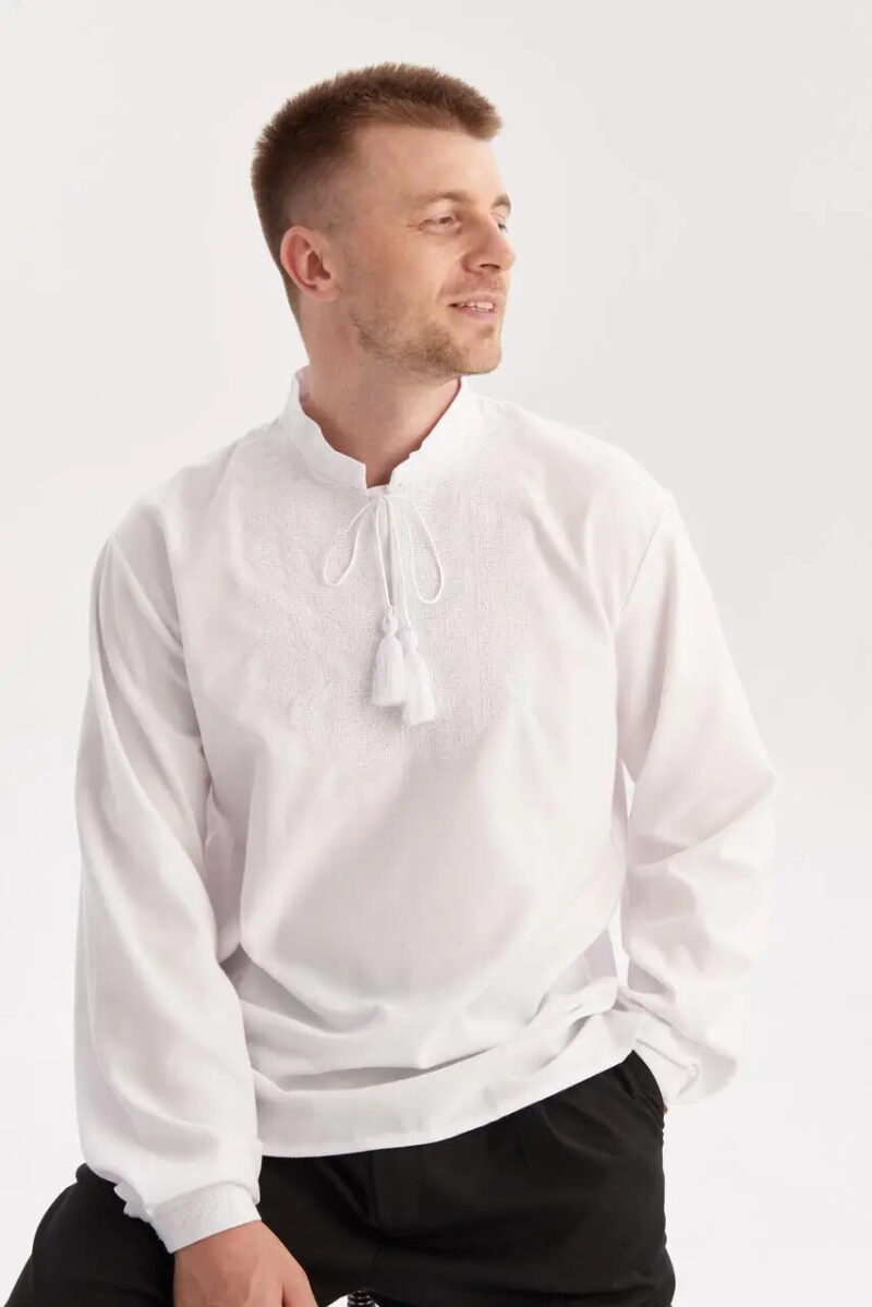 Men’s Cotton+Linen Shirt Traditional Ukrainian Vyshyvanka Embroidery "Zirka" - Image 4