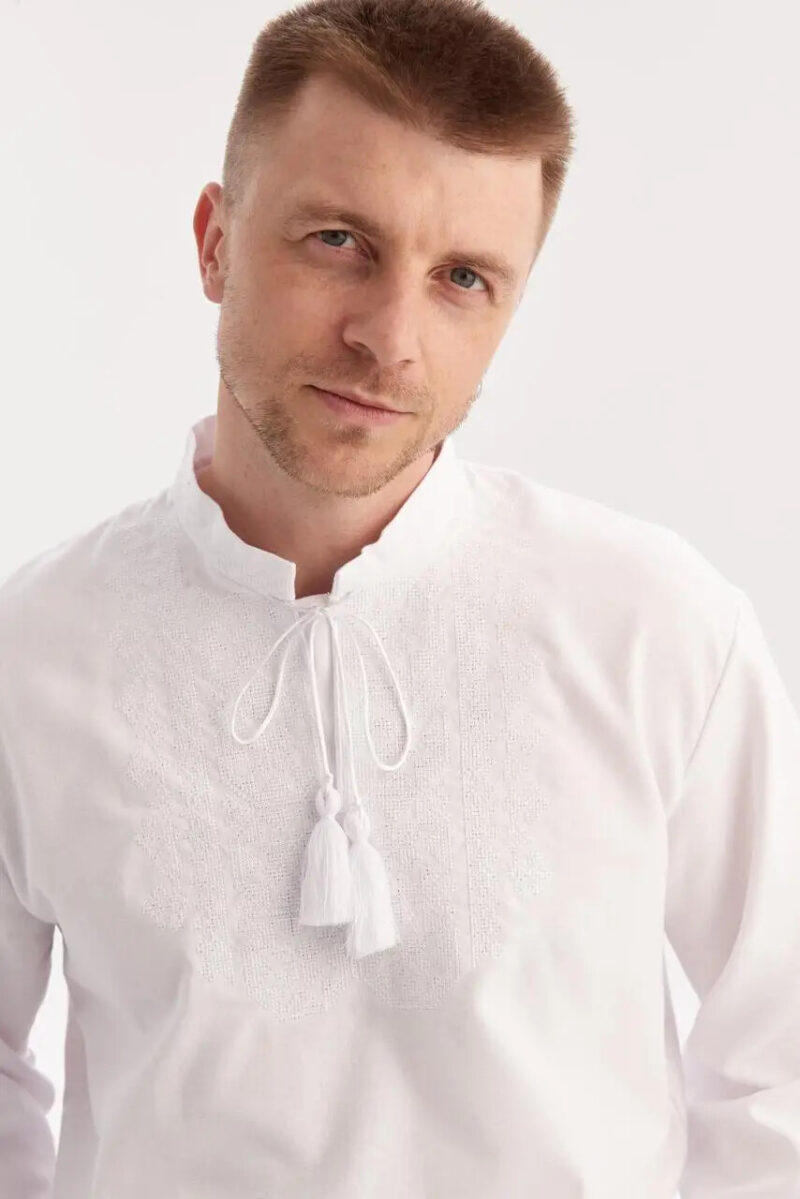 Men’s Cotton+Linen Shirt Traditional Ukrainian Vyshyvanka Embroidery "Zirka"
