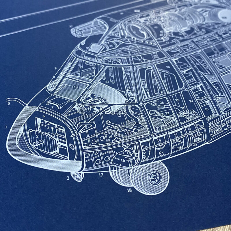 Poster AS 332 Super Puma helicopter Blueprint. Thick blue paper - Image 2
