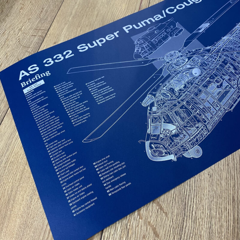 Poster AS 332 Super Puma helicopter Blueprint. Thick blue paper - Image 3