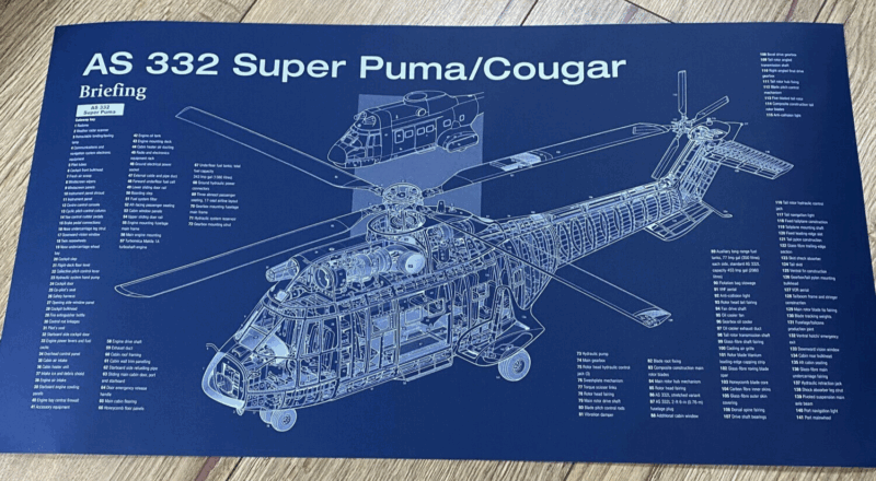 Poster AS 332 Super Puma helicopter Blueprint. Thick blue paper