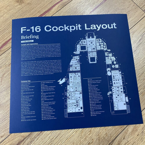 Poster F-16 Fighting Falcon Cockpit Blueprint. Thick blue paper