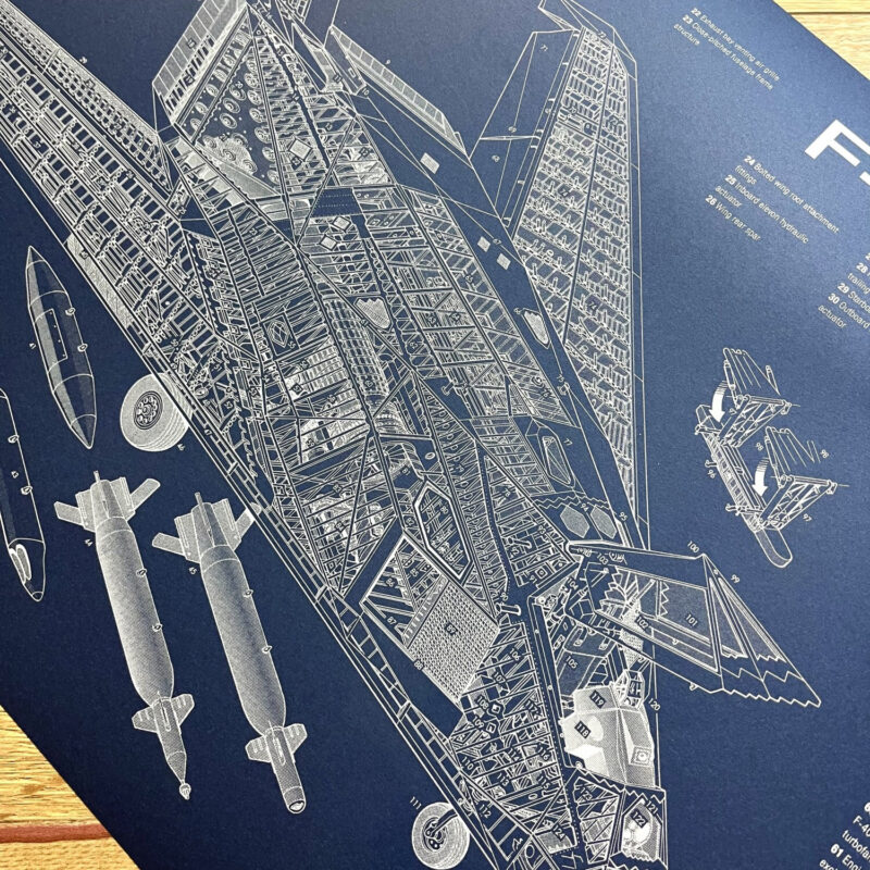 Poster F-117A Nighthawk attack aircraft Blueprint. Thick blue paper - Image 3