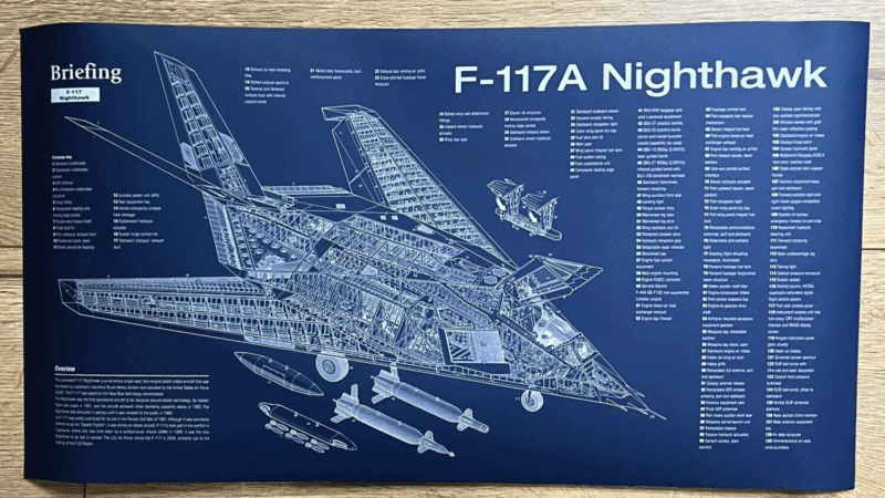 Poster F-117A Nighthawk attack aircraft Blueprint. Thick blue paper
