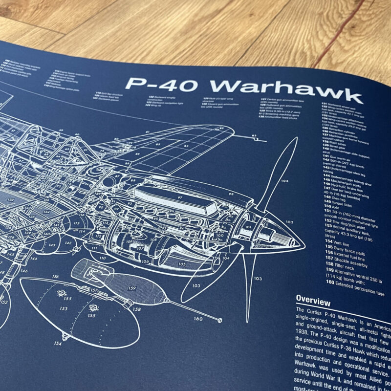 Poster P-40 Warhawk Blueprint. Thick blue paper - Image 2