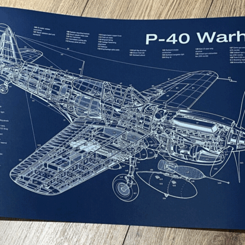 Poster P-40 Warhawk Blueprint. Thick blue paper