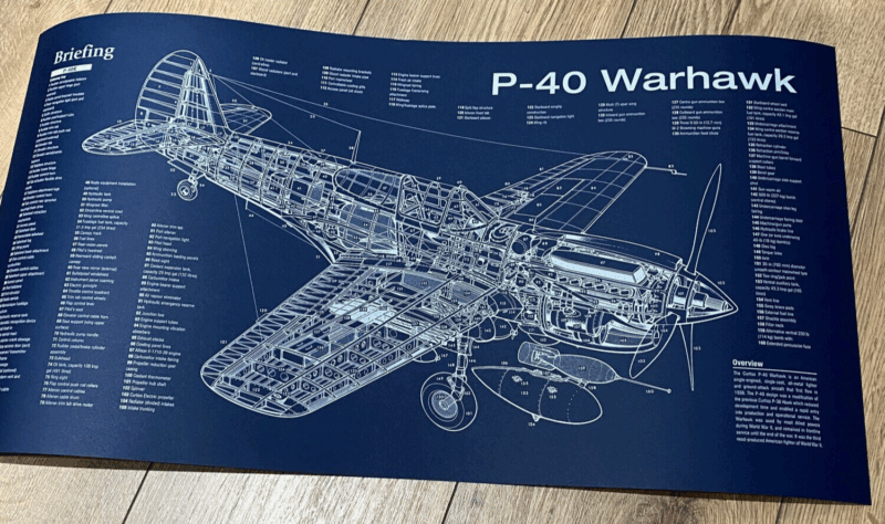 Poster P-40 Warhawk Blueprint. Thick blue paper